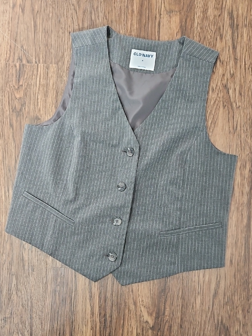 Old Navy Gray Pinstripe Vest, Size Medium - Picture 1 of 9